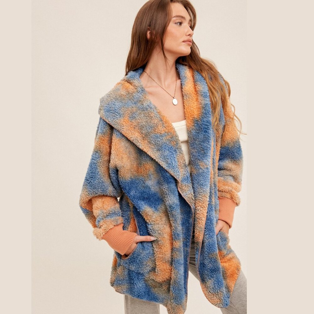 NEW Boutique Hooded Boho Teddy Jacket Cozy Sherpa Fleece Weekend Furry Soft Warm